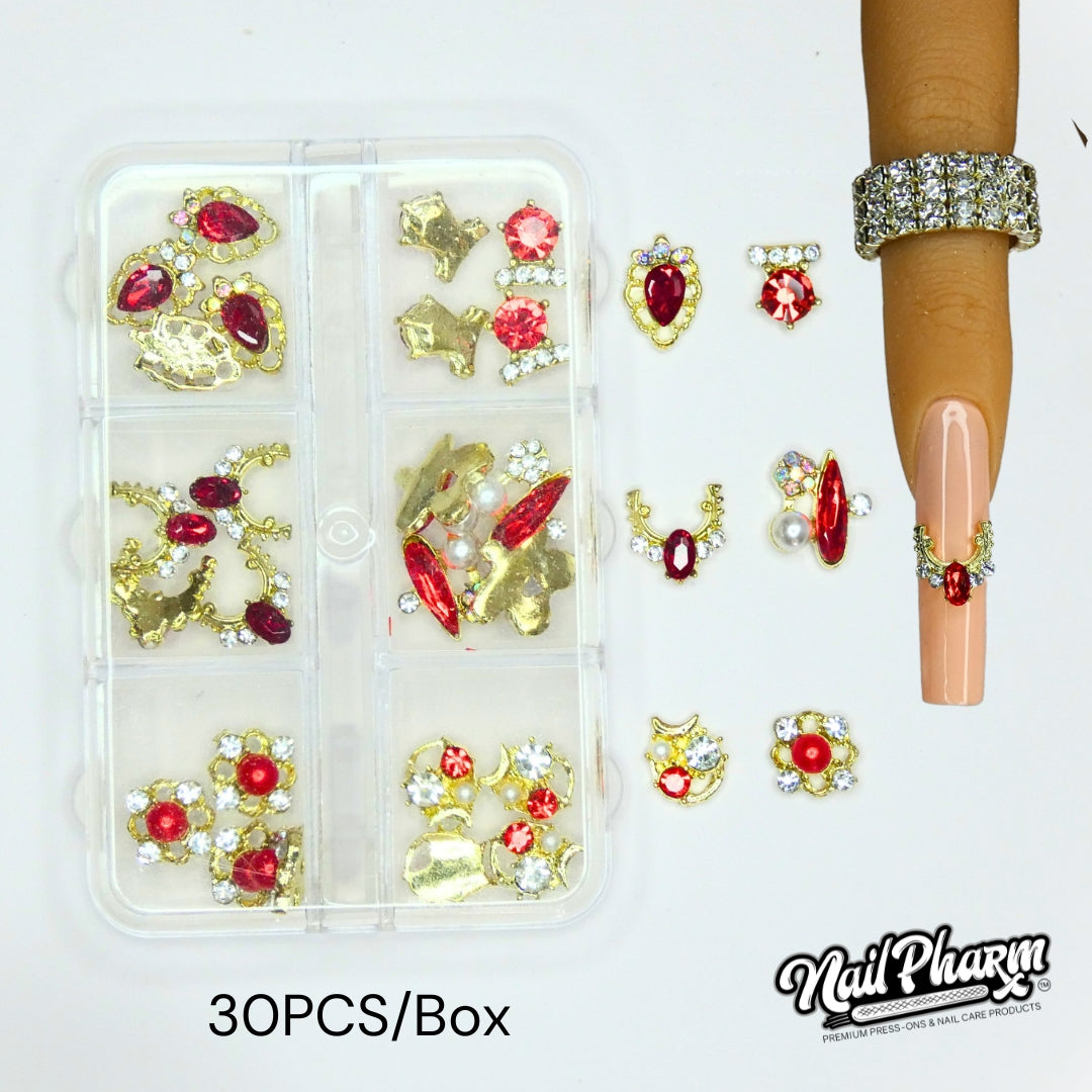 30PCS Red White Gold Christmas Nail Jewelry with Pearls, Christmas Hol –  NailPharm®